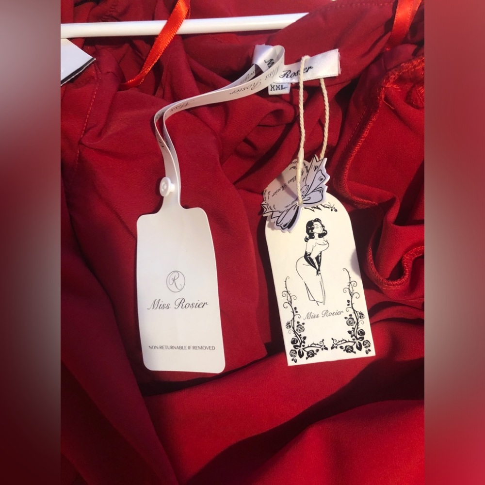 NWT Miss Rosier Valentine Red Pleated Plus Size Long Sleeve Maxi Dress with Slit - Picture 5 of 7